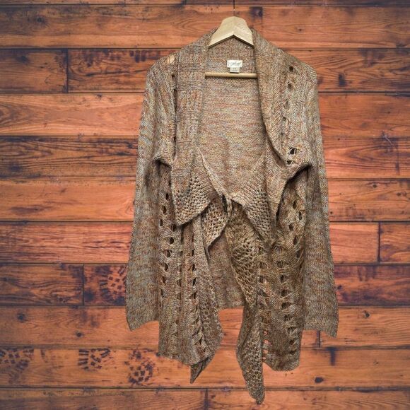 5 for $25🔥Motherhood Maternity Tan Eyelet Open Front Sweater Maternity Medium - Picture 1 of 7